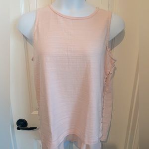 Loft Layered Chiffon Pink Tank Top/Tunic w/ Fabric Covered Buttons, Size Large